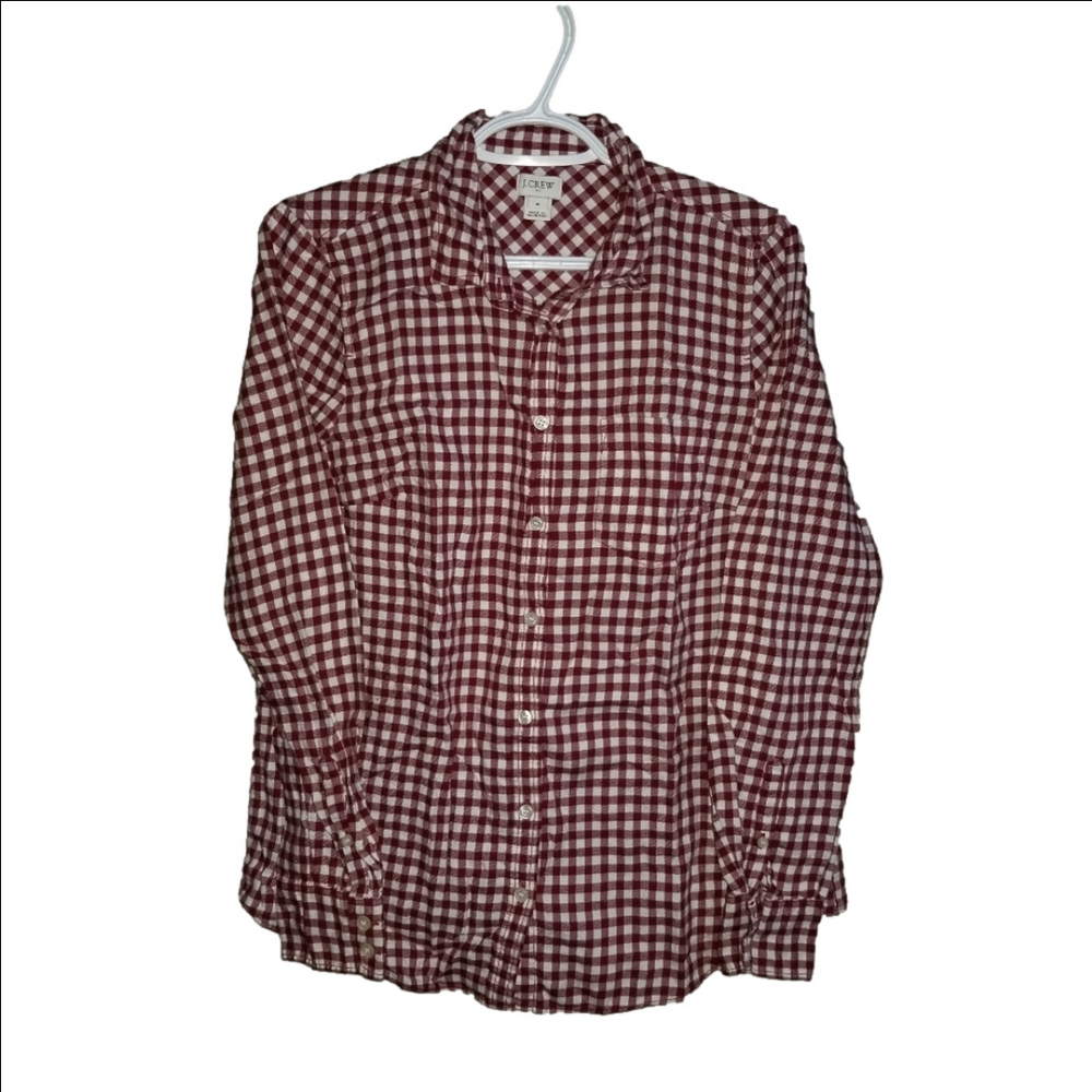 J. Crew Long Sleeve Button Up Red Small Check Flannel Shirt Label Reads Size Med